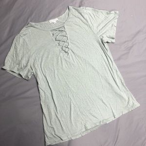 Light green seafoam lace up shirt